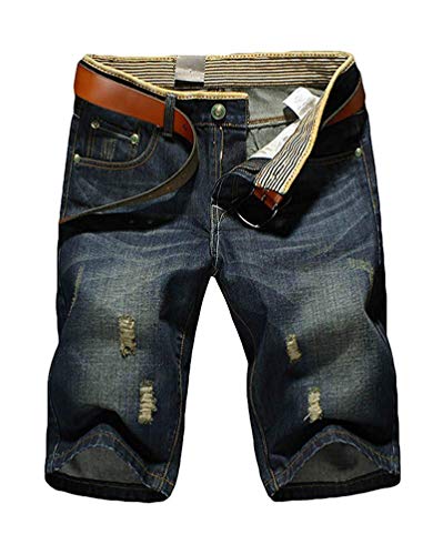 Minetom Herren Sommer Kurze Jogger Jeans Hose Shorts Jeanshose Basic Hose 5-Pocket Destroyed Used Stretch Freizeithose B Blau W30/Taille 77CM von Minetom