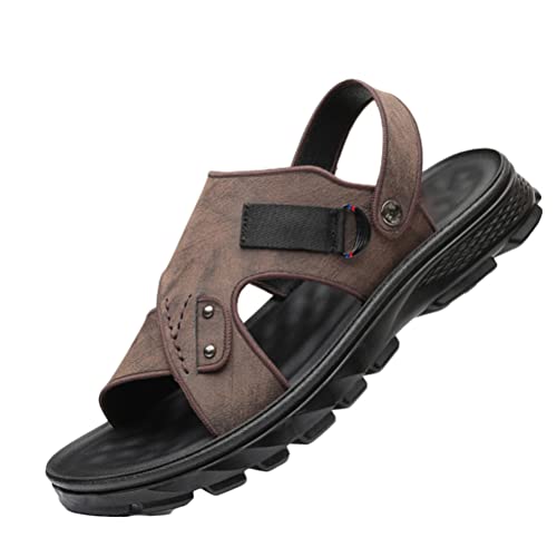 Minetom Herren Sommer Offen PU Sandalen Sommerschuhe Wandern Trekking Strand Gepolsterte Gummisohle Wander Sports Schuhe C Braun 42 EU von Minetom