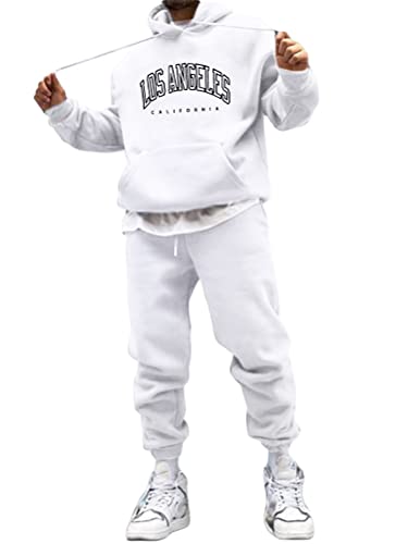 Minetom Herren Sportbekleidung Trainingsanzug Los Angeles Druck Hoodie Mit Kapuze Langarm Mit Taschen Hausanzug 2-Teilig Herbst Winter Kapuzenjacke Jogginghose Jogginganzug Set A Weiß M von Minetom