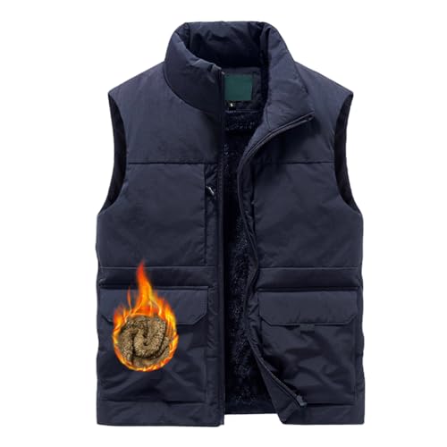 Minetom Herren Steppweste Weste Mit Reißverschluss Taschen Anglerweste Ärmellose Jacke Stehkragen Winterweste Outdoor C Marine 4XL von Minetom