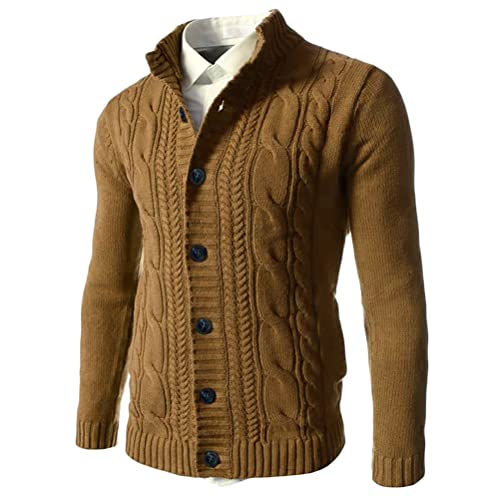 Minetom Herren Strickjacke Mit Stehkragen Und Knöpfen Winterjacke Warme Freizeitjacke Männer Jacke Winter Einfarbig Grobstrick Slim Fit A Braun L von Minetom