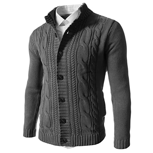 Minetom Herren Strickjacke Mit Stehkragen Und Knöpfen Winterjacke Warme Freizeitjacke Männer Jacke Winter Einfarbig Grobstrick Slim Fit A Dunkelgrau L von Minetom