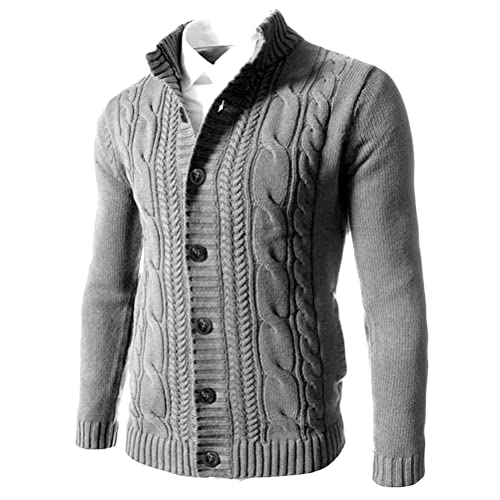 Minetom Herren Strickjacke Mit Stehkragen Und Knöpfen Winterjacke Warme Freizeitjacke Männer Jacke Winter Einfarbig Grobstrick Slim Fit A Grau L von Minetom