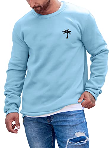 Minetom Herren Sweatshirt ohne Kapuze Sweat Crewneck Pullover mit Breiten Rippbündchen Kokosnussbaum Grafik Vintage Buchstaben Drucken Freizeit Training Gym Sport Fitness B Hellblau XL von Minetom