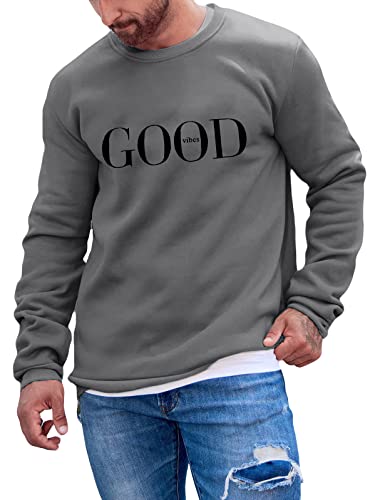 Minetom Herren Sweatshirt ohne Kapuze Sweat Crewneck Pullover mit Breiten Rippbündchen Vintage Grafik Buchstaben Drucken Freizeit Training Gym Sport Fitness C Dunkelgrau S von Minetom