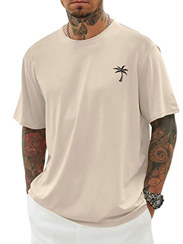 Minetom Herren T-Shirt Oversized Rundhals Kurzarm Lose Sommer Oberteile Mode Tshirt mit Grafik Kreativen Buchstaben Vintage Drucken Streetwear Sport Casual Lang Tops C Aprikose XXL z von Minetom