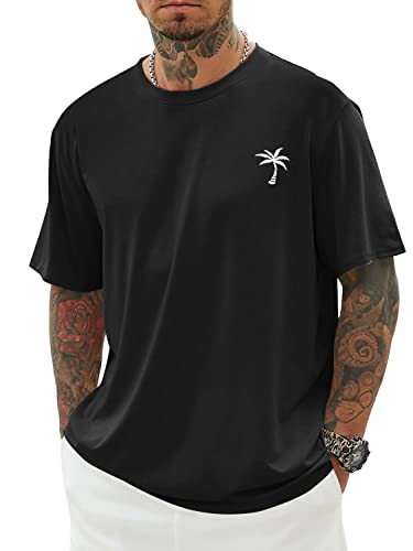 Minetom Oversized Tshirt Herren Rundhals Kurzarm Lose Sommer Oberteile Mode T-Shirt mit Grafik Kreativen Buchstaben Vintage Drucken Streetwear Sport Casual Lang Tops C Schwarz L von Minetom