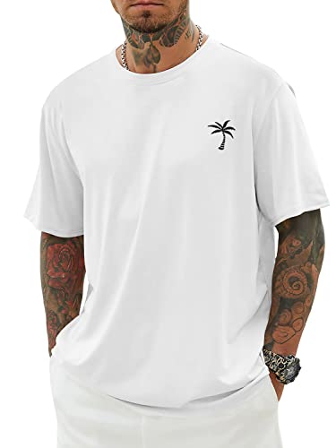 Minetom Oversized Tshirt Herren Rundhals Kurzarm Lose Sommer Oberteile Mode T-Shirt mit Grafik Kreativen Buchstaben Vintage Drucken Streetwear Sport Casual Lang Tops C Weiß M von Minetom