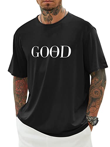 Minetom Herren T-Shirt Oversized Rundhals Kurzarm Lose Sommer Oberteile Mode Tshirt mit Los Angeles Grafik Kreativen Buchstaben Vintage Drucken Streetwear Sport Casual Lang Tops H Schwarz L z von Minetom