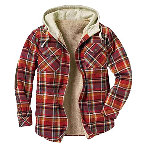 Minetom Herren Thermohemd Flanellhemd Winterjacke Fleecefutter schützendem Innenfutter Holzfällerhemd Arbeitshemd B Rot XL von Minetom