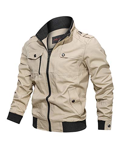 Minetom Herren Übergangsjacke Leicht Winter Jacke Herbstjacke Stehkragen Bomberjacke Baumwolle Army Feldjacke Cargo Jacke Männer Blouson Windbreaker Khaki S von Minetom