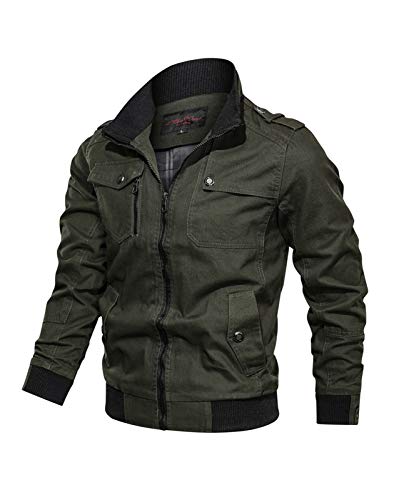 Minetom Herren Übergangsjacke Militär Jacke Stehkragen Bomber Jacke Baumwolle Multi Taschen Armeejacke Feldjacke Outdoor Mantel Parka Grün XS von Minetom