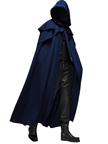 Minetom Herren Umhang Mit Kapuze Mittelalter Gothic Cape Mantel Karneval Halloween Weihnachten Steampunk Party Oberbekleidung Kostüm A Blau S von Minetom