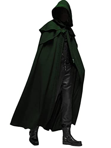 Minetom Herren Umhang Mit Kapuze Mittelalter Gothic Cape Mantel Karneval Halloween Weihnachten Steampunk Party Oberbekleidung Kostüm A Grün XL von Minetom