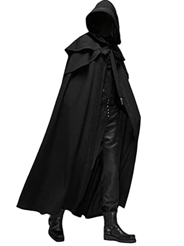 Minetom Herren Umhang Mit Kapuze Mittelalter Gothic Cape Mantel Karneval Halloween Weihnachten Steampunk Party Oberbekleidung Kostüm A Schwarz XS von Minetom