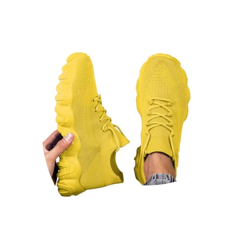 Minetom Herren Walkingschuhe Turnschuhe Fitnessstudio Sportschuhe Sneaker Running Tennis Schuhe Freizeit Straßenlaufschuhe Atmungsaktiv Schuhe A2 Gelb 48 EU von Minetom