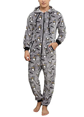 Minetom Herren Weihnachten Overall Jumpsuit One Piece Anzug Fleece Onesie Flauschig Mit Kapuze Einteiler Schlafanzug Jungen Hoodies Nachtwäsche Winter Homewear Schlafoverall A Grau M von Minetom