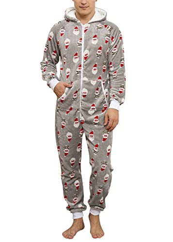 Minetom Herren Weihnachten Overall Jumpsuit One Piece Anzug Fleece Onesie Flauschig Mit Kapuze Einteiler Schlafanzug Jungen Hoodies Nachtwäsche Winter Homewear Schlafoverall A Grau Rot M von Minetom