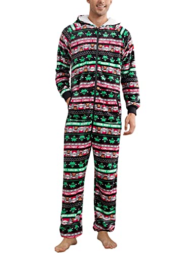 Minetom Herren Weihnachten Overall Jumpsuit One Piece Anzug Fleece Onesie Flauschig Mit Kapuze Einteiler Schlafanzug Jungen Hoodies Nachtwäsche Winter Homewear Schlafoverall A Grün Rot L von Minetom