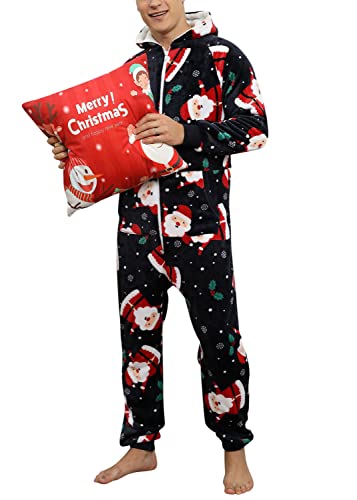 Minetom Herren Weihnachten Overall Jumpsuit One Piece Anzug Fleece Onesie Flauschig Mit Kapuze Einteiler Schlafanzug Jungen Hoodies Nachtwäsche Winter Homewear Schlafoverall A Marine Rot XL von Minetom