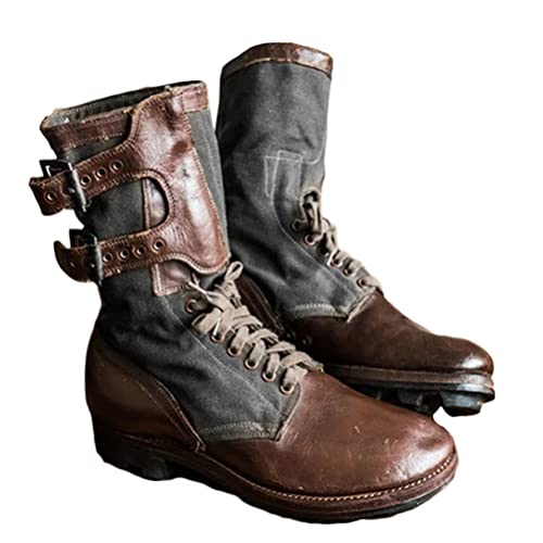 Minetom Herren Western Cowboy Stiefel Mit Blockabsat Reiterstiefel Vintage Combat Boots Stiefel Biker Boots D Grau 43 EU von Minetom