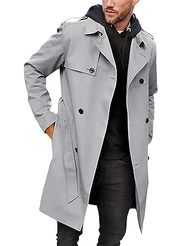Minetom Herren Zweireihiger Trenchcoat Mittellang Klassischer Mantel Mit Gürtel Revers Lang Mantel Business Jacke Frühling Herbst Übergangsjacke A Grau S Minetom Herren Zweireihiger Trenchcoat Mittellang Klassischer Mantel Mit Gürtel Revers Lang Mantel Business Jacke Frühling Herbst Übergangsjacke A Grau S von Minetom