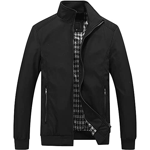 Minetom Herren leichte Jacke Langarm Bomberjacke Casual Sportjacke Übergangsjacke für Business Freizeit A Schwarz 4XL von Minetom