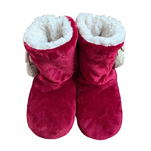 Minetom Hohe Hausschuhe Warm Damen Hausstiefel Winter Hüttenstiefel Plüsch Dick Hüttenschuhen Unisex Winterhausschuhe Kuschelig Pantoffeln rutschfest Slipper Stiefel Schuhe A Rot 35/38 EU von Minetom