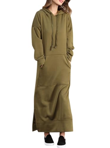 Minetom Hoodie Damen Kapuzenpullover Herbst Winter Warm Sweatshirtkleid Langarm Sweatshirt Pullover Casual Langes Maxi Kleid mit Taschen A Armeegrün M Minetom Hoodie Damen Kapuzenpullover Herbst Winter Warm Sweatshirtkleid Langarm Sweatshirt Pullover Casual Langes Maxi Kleid mit Taschen A Armeegrün M von Minetom