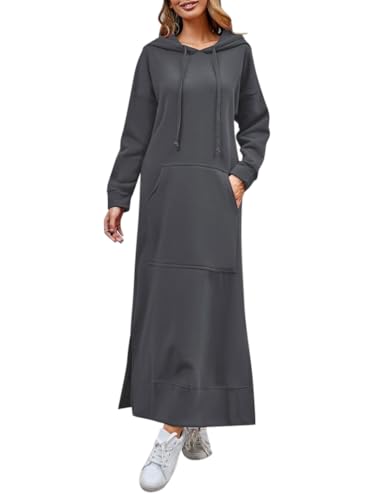 Minetom Hoodie Damen Kapuzenpullover Herbst Winter Warm Sweatshirtkleid Langarm Sweatshirt Pullover Casual Langes Maxi Kleid mit Taschen A Dunkelgrau L Minetom Hoodie Damen Kapuzenpullover Herbst Winter Warm Sweatshirtkleid Langarm Sweatshirt Pullover Casual Langes Maxi Kleid mit Taschen A Dunkelgrau L von Minetom