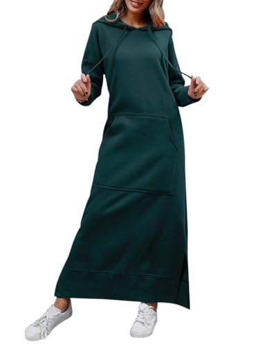 Minetom Hoodie Damen Kapuzenpullover Herbst Winter Warm Sweatshirtkleid Langarm Sweatshirt Pullover Casual Langes Maxi Kleid mit Taschen A Grün XL von Minetom