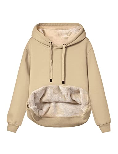 Minetom Hoodie Damen Kapuzenpullover mit Fleece Gefütterte Kuschelig Warmer Innenfutter Sweaterpullover Winter Warm Langarm Pullover Frauen Basic Outwear Fleecepullover mit Kapuze A Khaki M von Minetom