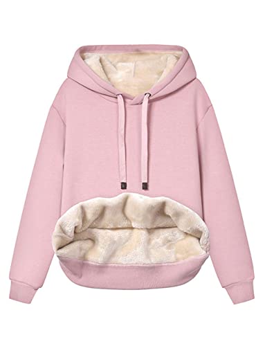 Minetom Hoodie Damen Kapuzenpullover mit Fleece Gefütterte Kuschelig Warmer Innenfutter Sweaterpullover Winter Warm Langarm Pullover Frauen Basic Outwear Fleecepullover mit Kapuze A Rosa 3XL von Minetom