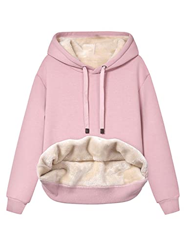 Minetom Hoodie Damen Kapuzenpullover mit Fleece Gefütterte Kuschelig Warmer Innenfutter Sweaterpullover Winter Warm Langarm Pullover Frauen Basic Outwear Fleecepullover mit Kapuze A Rosa L von Minetom
