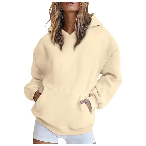 Minetom Hoodie Damen Sweatjacke Kapuzenjacke Herbst Winter Lang Sweatshirt Kapuzenpullover Mit Kapuze Mantel Oversize Pullover Mit Tasche A Aprikose XXL von Minetom