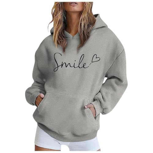 Minetom Hoodie Damen Sweatjacke Kapuzenjacke Herbst Winter Lang Sweatshirt Kapuzenpullover Mit Kapuze Mantel Oversize Pullover Mit Tasche B Grau S von Minetom
