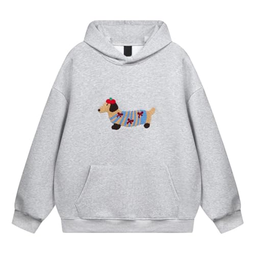 Minetom Hoodie Herren Cartoon Dog Oversized Kapuzenpullover Langarm Sweatshirt Y2K Hoody Mit Kapuze Basic Vintage Hooded Mit Muster Unisex Sport Oberteile Streetwear B Grau XL von Minetom