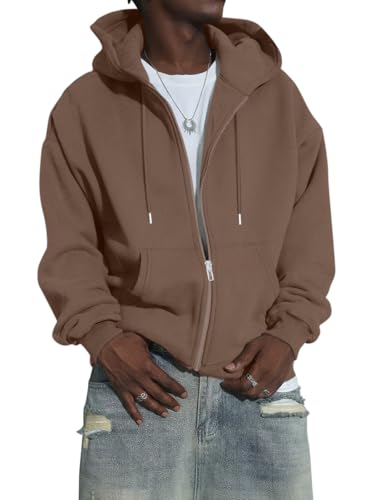 Minetom Hoodie Herren Einfarbig Mit Reißverschluss Pullover Langarm Sweatjacke Männer Kapuzenpullover Sweatshirt Mit Taschen A Braun L von Minetom