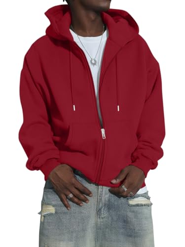 Minetom Hoodie Herren Einfarbig Mit Reißverschluss Pullover Langarm Sweatjacke Männer Kapuzenpullover Sweatshirt Mit Taschen A Rot XL von Minetom