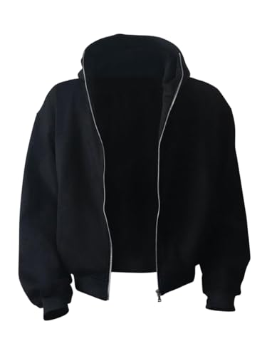 Minetom Hoodie Herren Kapuzenpullover Einfarbig Mit Reißverschluss Pullover Langarm Sweatjacke Männer Sweatshirt Mit Taschen A Schwarz L von Minetom