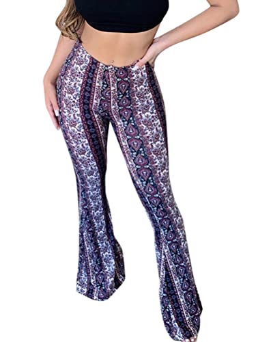 Minetom Hose Damen Boho Strandhose Hippie Blumen Schlaghose Weites Bein Palazzo Sommerhose High Waist Bootcut Freizeithose Schön Blumen Druck Caprihose Elastische Taille Yogahose B Violett XL Minetom Hose Damen Boho Strandhose Hippie Blumen Schlaghose Weites Bein Palazzo Sommerhose High Waist Bootcut Freizeithose Schön Blumen Druck Caprihose Elastische Taille Yogahose B Violett XL von Minetom