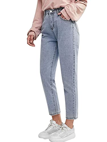 Minetom Hose Damen Jeans Boyfriend High Waist Jeanshose Locker Lang Jeans Hose Straight Lässig Weich Denim Pants A Hellblau L von Minetom