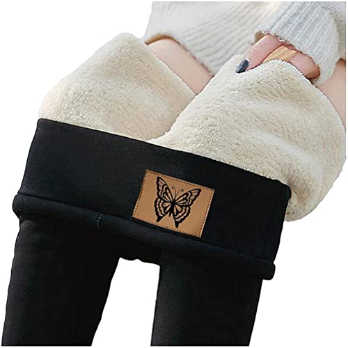 Minetom Hose Fleece Damen Gefüttert Warm Frauen Dicke Strumpfhose Warme Leggings Thermoleggins Jogginghose Thermo Freizeithose Elastische Winter Thermal Pants Fleece Sweatpants C Schwarz XS von Minetom