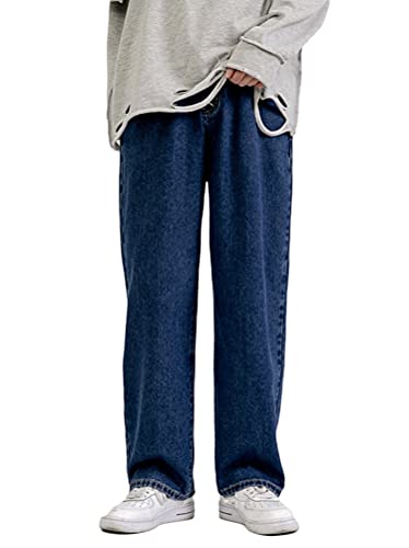 Minetom Hose Herren Jeans Gerades Bein Denim Jeans Retro Baggy Loose Fit Hose Jogginghose Cargohosen Streetwear für Männer Y4 Dunkelblau L von Minetom