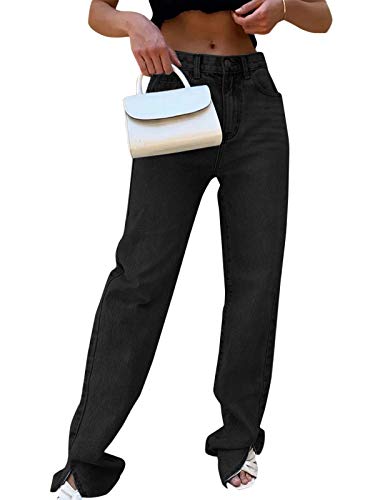 Minetom Hose mit Weitem Bein Damen High Waist Pants Lose Knöpfe Jeanshose Denim Frauen Split Freizeithose Mit Taschen Streetwear H Schwarz S Minetom Hose mit Weitem Bein Damen High Waist Pants Lose Knöpfe Jeanshose Denim Frauen Split Freizeithose Mit Taschen Streetwear H Schwarz S von Minetom