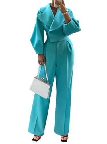 Minetom Hosenanzug Damen Anzug Set Zweiteiliger Elegant Kurze Jacke Outfit Blazer Hose 2-teilig Einfarbig Langarm Büro Business Anzugjacke Hosen A Blau L Minetom Hosenanzug Damen Anzug Set Zweiteiliger Elegant Kurze Jacke Outfit Blazer Hose 2-teilig Einfarbig Langarm Büro Business Anzugjacke Hosen A Blau L von Minetom