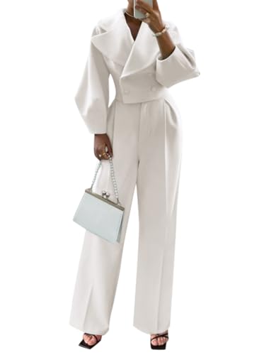 Minetom Hosenanzug Damen Anzug Set Zweiteiliger Elegant Kurze Jacke Outfit Blazer Hose 2-teilig Einfarbig Langarm Büro Business Anzugjacke Hosen A Weiß XS von Minetom
