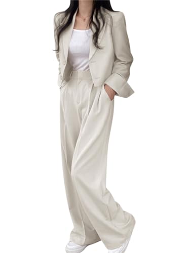 Minetom Hosenanzug Damen Anzug Set Zweiteiliger Elegant Kurze Jacke Outfit Blazer Hose 2-teilig Einfarbig Langarm Büro Business Anzugjacke Hosen B Beige M Minetom Hosenanzug Damen Anzug Set Zweiteiliger Elegant Kurze Jacke Outfit Blazer Hose 2-teilig Einfarbig Langarm Büro Business Anzugjacke Hosen B Beige M von Minetom