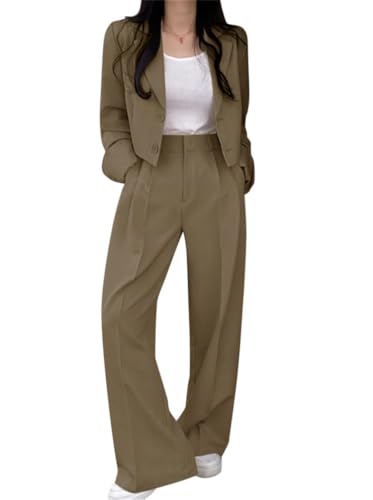 Minetom Hosenanzug Damen Anzug Set Zweiteiliger Elegant Kurze Jacke Outfit Blazer Hose 2-teilig Einfarbig Langarm Büro Business Anzugjacke Hosen B Khaki S Minetom Hosenanzug Damen Anzug Set Zweiteiliger Elegant Kurze Jacke Outfit Blazer Hose 2-teilig Einfarbig Langarm Büro Business Anzugjacke Hosen B Khaki S von Minetom