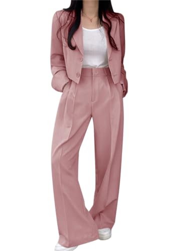 Minetom Hosenanzug Damen Anzug Set Zweiteiliger Elegant Kurze Jacke Outfit Blazer Hose 2-teilig Einfarbig Langarm Büro Business Anzugjacke Hosen B Rosa XS Minetom Hosenanzug Damen Anzug Set Zweiteiliger Elegant Kurze Jacke Outfit Blazer Hose 2-teilig Einfarbig Langarm Büro Business Anzugjacke Hosen B Rosa XS von Minetom